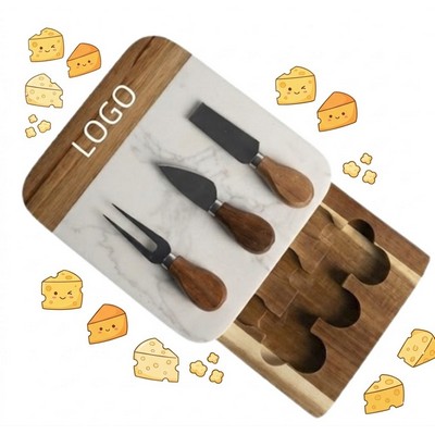 Marble And Acacia Wood Tasting Board With Hidden Utensil Compartment